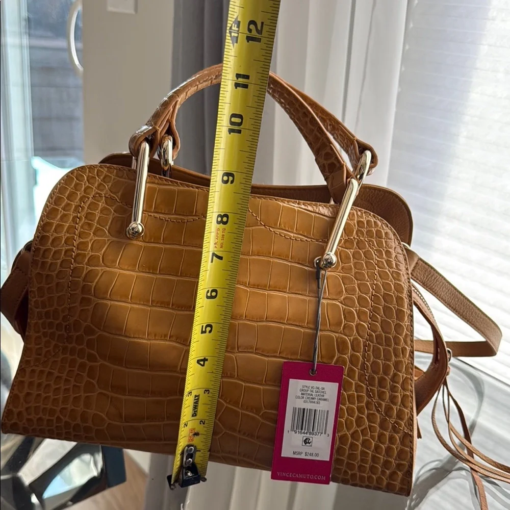 Vince Camuto Gold Tan Satchel with Crocodile Texture - Picture 11 of 13